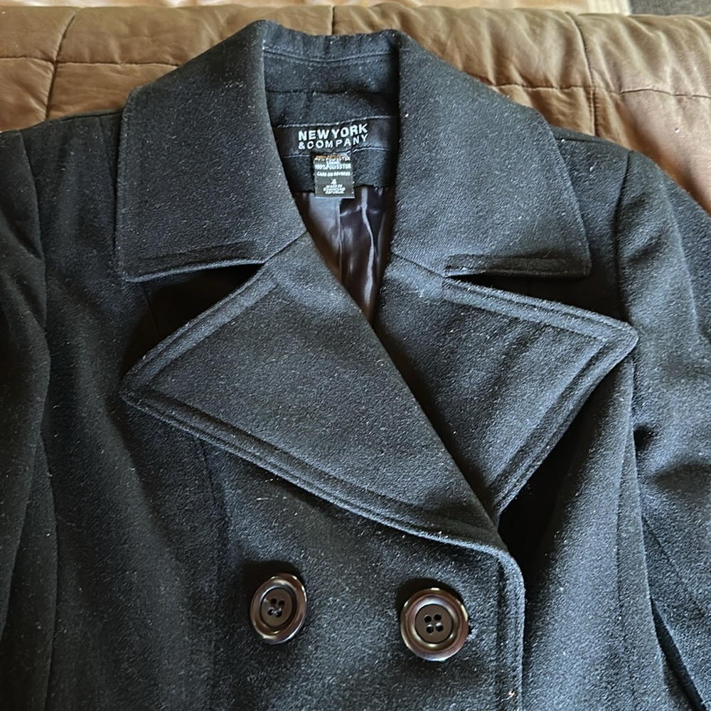 New York & Company Wool & Polyester Black Pea Coat - Picture 4 of 16